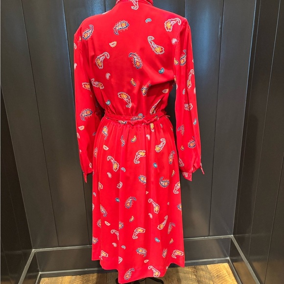 Vintage 1980 Red Paisley Secretary Dress with belt - Picture 2 of 8